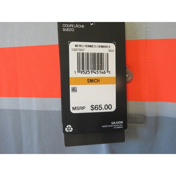 Under Armour The Playoff Polo Grey Short Sleeve Shirt Men's Sz S UPF 40 Stripes - Picture 2 of 4